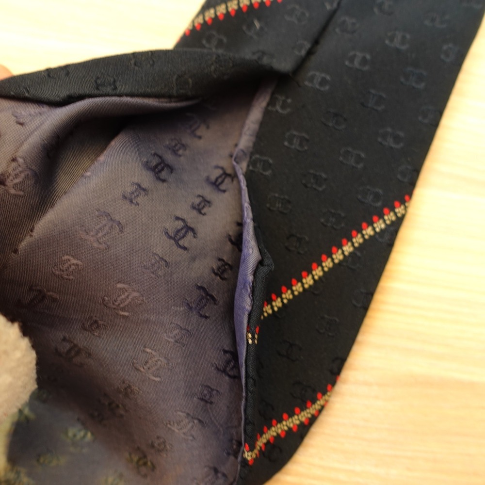 CHANEL Neck Tie Men Black CC Monogram Logo Stripe Silk French Luxury FRANCE $425 - Picture 11 of 16